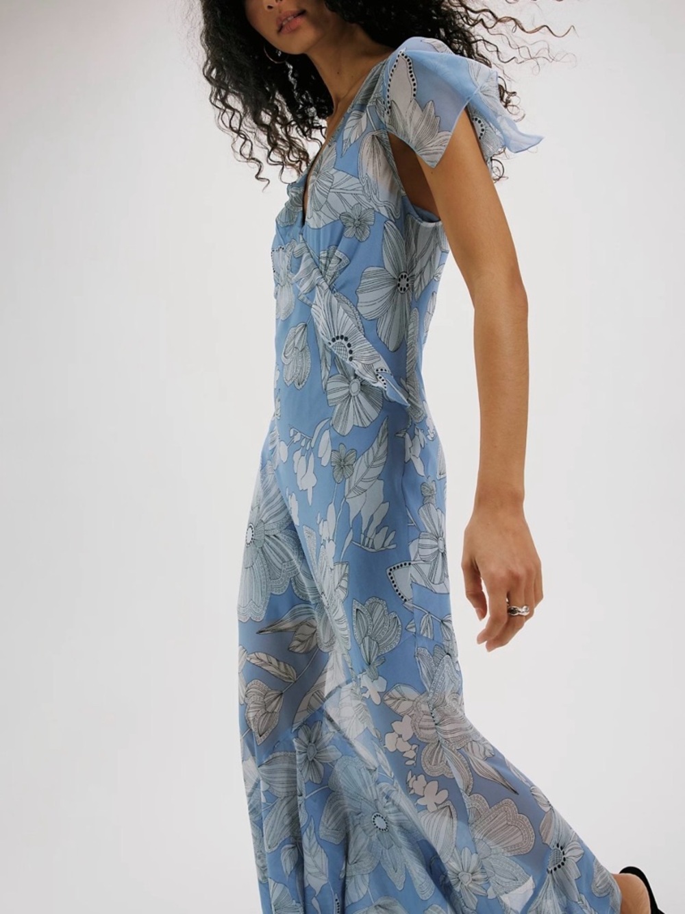FREE PEOPLE boho moonlight maxi dress — blue & white floral